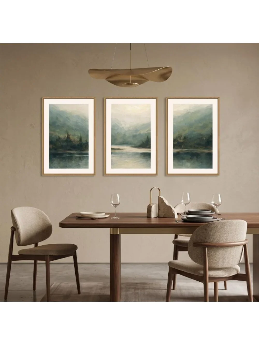 Watercolor Green Forest Mountain Framed Canvas Wall Art - 16